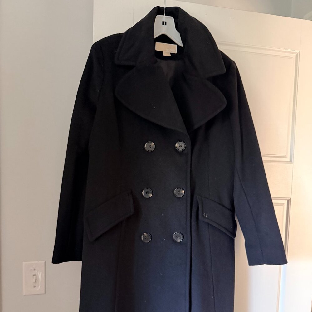 Navy Blue Wool Long Coat- Large